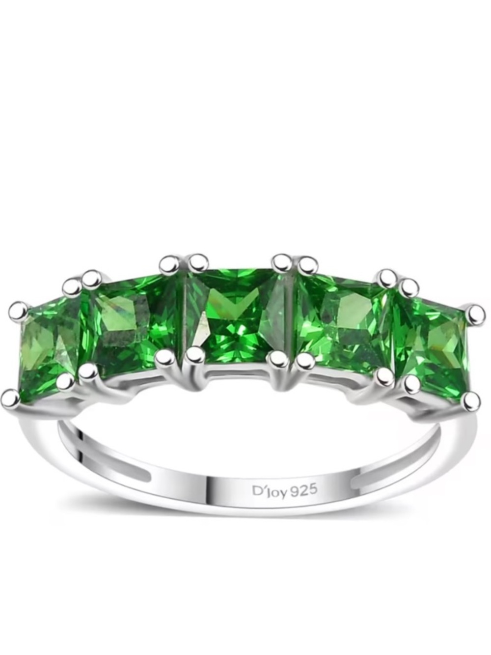 Simulated Green Diamond 5 Stone Ring in Sterling Silver